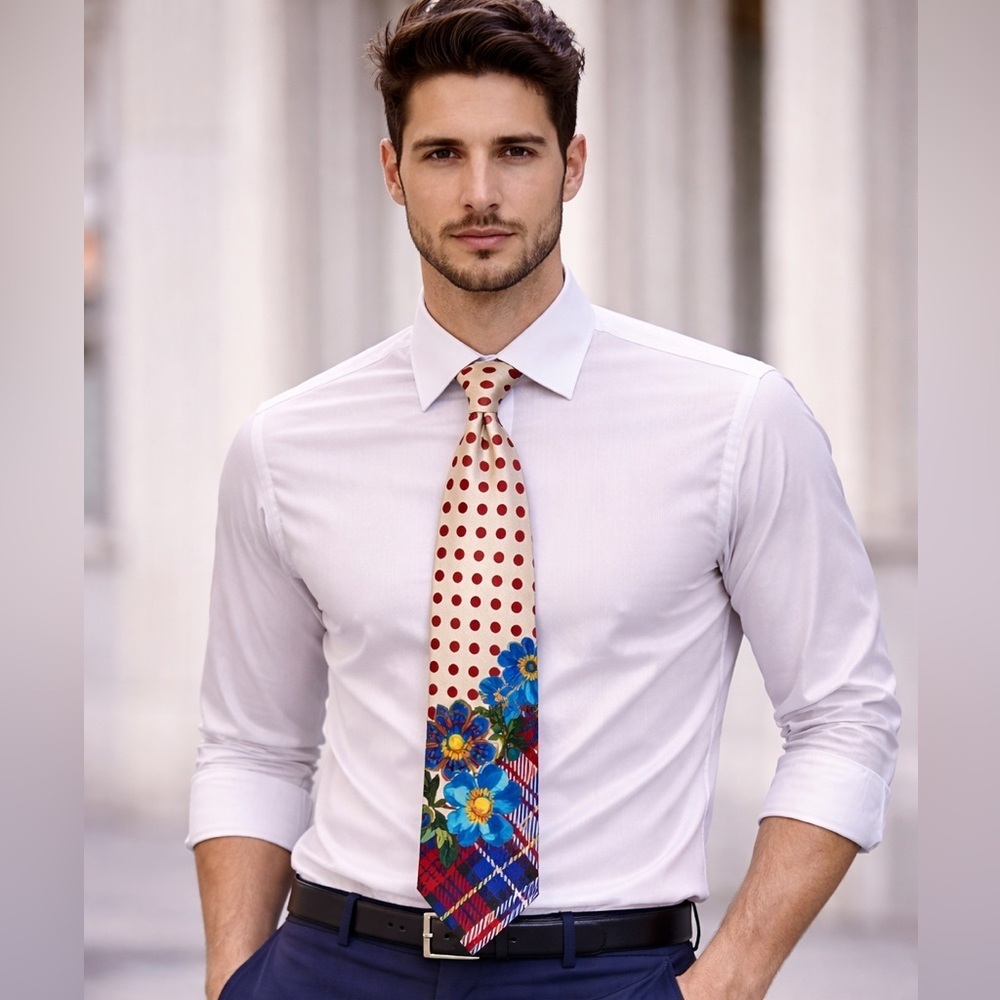 Kenzo Silk Floral Polka Dot Tie